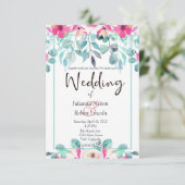 Roze lente waterverf florale bruiloft uitnodiging (Staand voorkant)