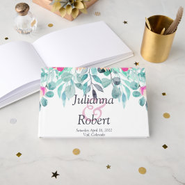 Roze lente waterverf florele bruiloft gastboek gastenboek