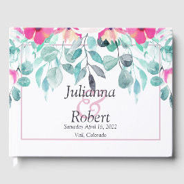 Roze lente waterverf florele bruiloft gastboek gastenboek