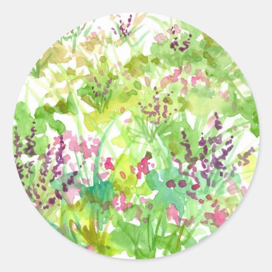 Roze Lente Waterverf Wildbloemen Natuur Kunst Ronde Sticker (Voorkant)
