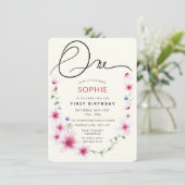 Roze lente wilde bloemen met onze kleine Miss One Kaart (Staand voorkant)