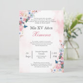 Roze Lentebloem Quinceañera uitnodiging  (Staand voorkant)