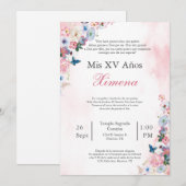 Roze Lentebloem Quinceañera uitnodiging  (Voorkant / Achterkant)