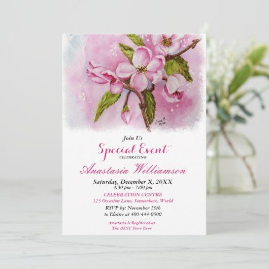 ROZE LENTEFEEST PARTY EVENEMENT UITNODIGING (Staand voorkant)