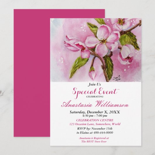 ROZE LENTEFEESTPARTY EVENEMENT UITNODIGING (Voorkant / Achterkant)