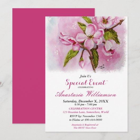 ROZE LENTEFEESTPARTY UITNODIGING (Voorkant / Achterkant)