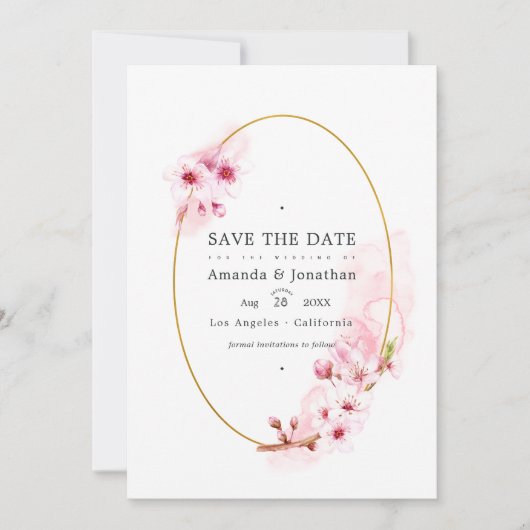 Roze Lentekersenbloesem Trouwfoto Save The Date (Voorkant)