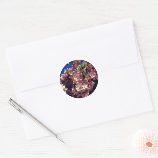 Roze lentesbloem ronde sticker (Envelop)