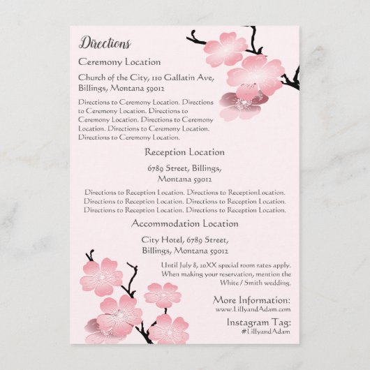 roze lentesbloesems met buidel informatiekaartje (Achterkant)