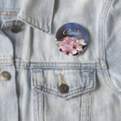 roze lentescherry blossom in blauw hemel ronde button 5,7 cm (In situ)