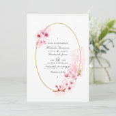 Roze lenteskers bloesem QR-code RSVP bruiloft Kaart (Staand voorkant)