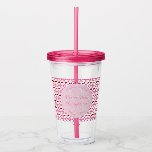 Roze lentetsenbloesem en kersen acryl drinkbeker (Voorkant)