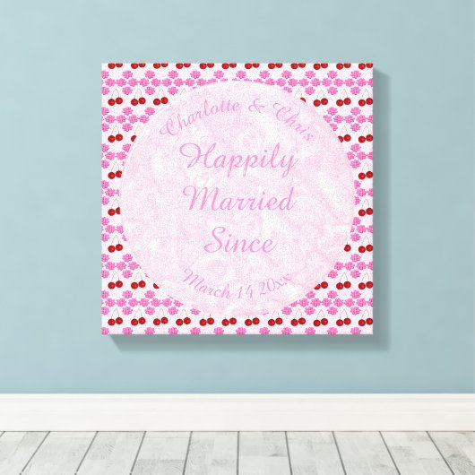 Roze lentetsenbloesem en kersen canvas afdruk (Insitu (Houten vloer))