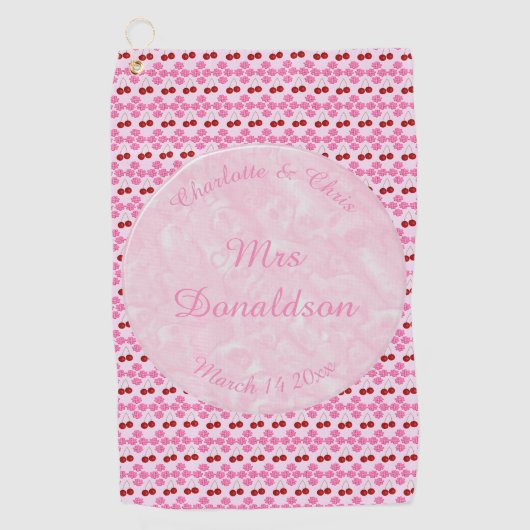 Roze lentetsenbloesem en kersen golfhanddoek (Voorkant)