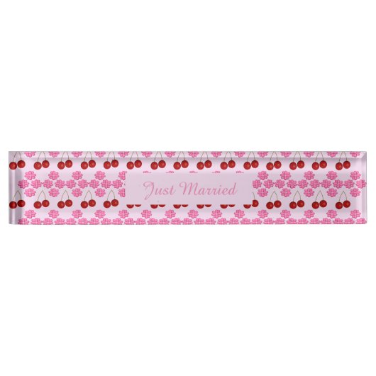 Roze lentetsenbloesem en kersen naambordje (Voorkant)