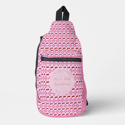 Roze lentetsenbloesem en kersen sling bag (Voorkant)