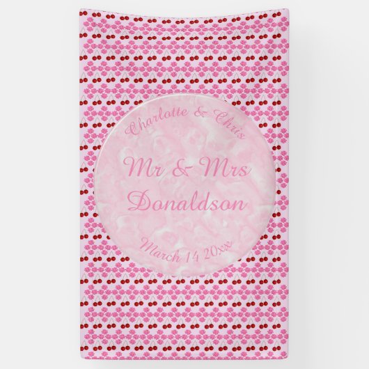 Roze lentetsenbloesem en kersen spandoek (Verticaal)