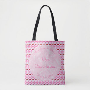 Roze lentetsenbloesem en kersen tote bag
