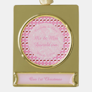Roze lentetsenbloesem en kersen verguld banner ornament