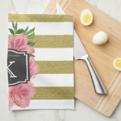 roze lenzen en stripes monogram Initiaal Theedoek (Quarter Fold)