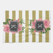 roze lenzen en stripes monogram Initiaal Theedoek (Horizontaal)