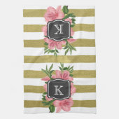 roze lenzen en stripes monogram Initiaal Theedoek (Verticaal)