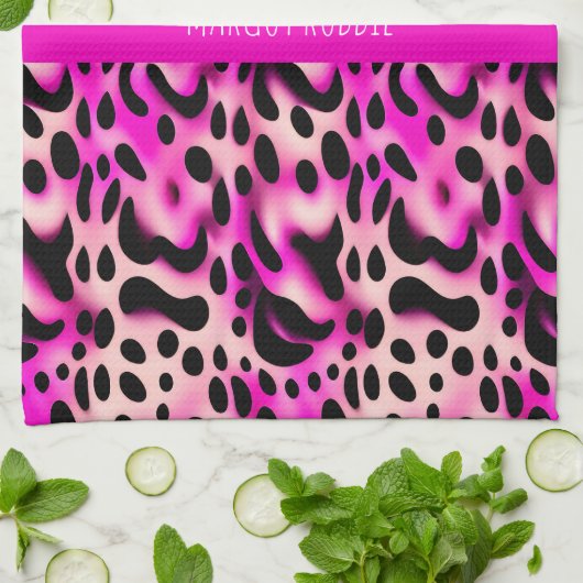 Roze Leopard 3D geometrisch patroon Theedoek (Gevouwen)