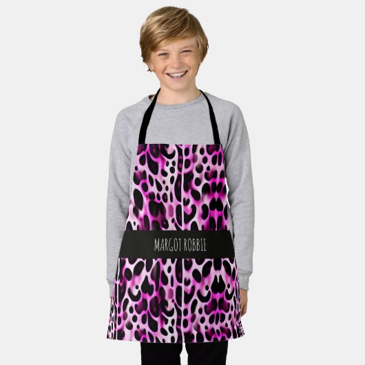 Roze Leopard 3D Verticaal Isometrisch Patroon Schort (Gedragen)