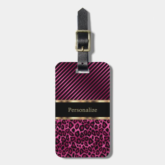 Roze leopard Animal Patroon Bagagelabel (Voorkant verticaal)