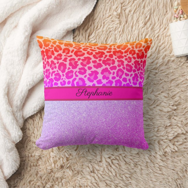 Roze leopard Animal Print Cheetah Glitter Kussen (Deken)