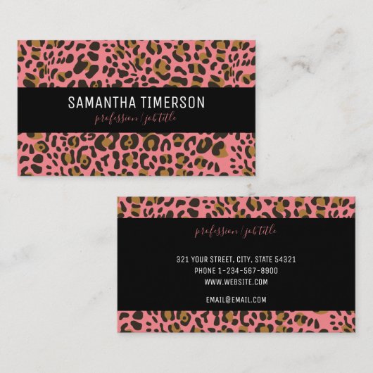 Roze leopard Animal Print Moderne Professional Visitekaartje (Voorkant / Achterkant)
