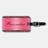 Roze leopard Animal Print | Personaliseren Bagagelabel (Voorkant horizontaal)