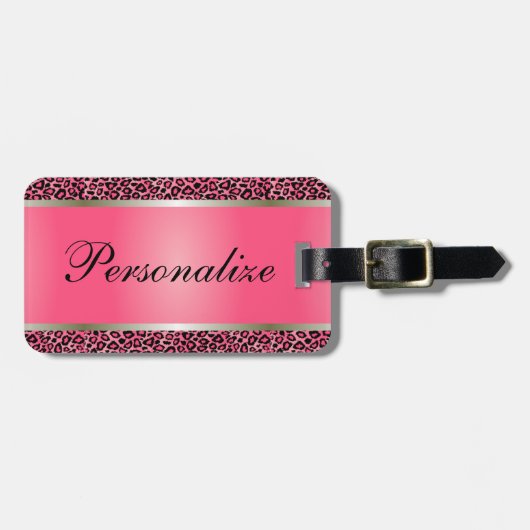 Roze leopard Animal Print | Personaliseren Bagagelabel (Voorkant horizontaal)