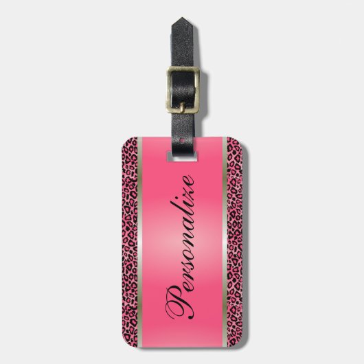 Roze leopard Animal Print | Personaliseren Bagagelabel (Voorkant verticaal)