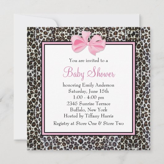Roze Leopard Baby douche Uitnodigingen (Achterkant)