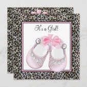 Roze Leopard Baby Shower Uitnodigingen (Voorkant / Achterkant)