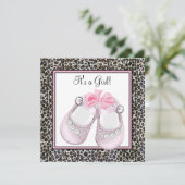 Roze Leopard Baby Shower Uitnodigingen (Staand voorkant)