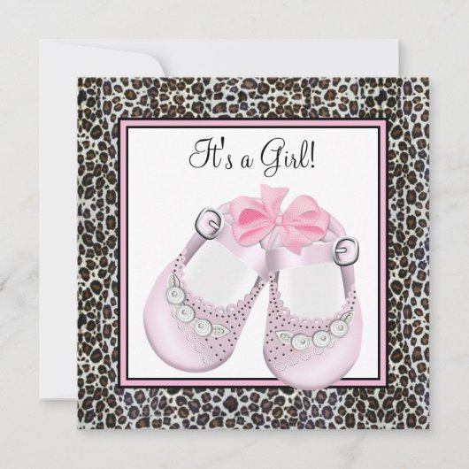 Roze Leopard Baby Shower Uitnodigingen (Voorkant)