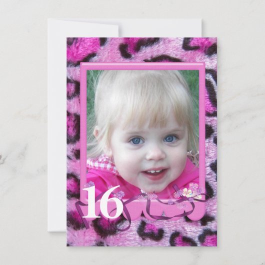 Roze Leopard Bont 16e Verjaardag Kaart (Voorkant)