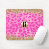 Roze leopard Cheetah Animal Gold Glitter Monogram Muismat (Met muis)