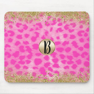 Roze leopard Cheetah Animal Gold Glitter Monogram Muismat