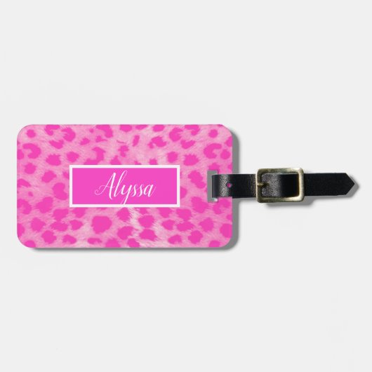 Roze Leopard Cheetah Dierenprint Gepersonaliseerd Bagagelabel (Voorkant horizontaal)