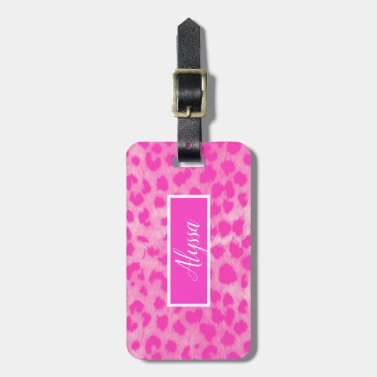 Roze Leopard Cheetah Dierenprint Gepersonaliseerd Bagagelabel (Voorkant verticaal)