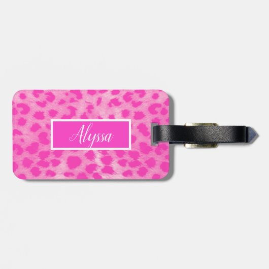 Roze Leopard Cheetah Dierenprint Gepersonaliseerd Bagagelabel (Achterkant horizontaal)