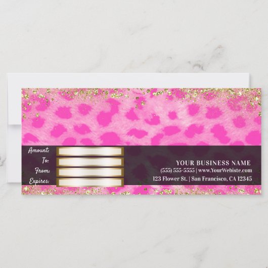 Roze leopard Cheetah Gold Glitter Gift Certificate (Achterkant)