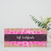 Roze leopard Cheetah Gold Glitter Gift Certificate (Staand voorkant)