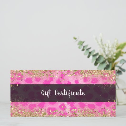 Roze leopard Cheetah Gold Glitter Gift Certificate (Staand voorkant)