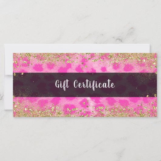 Roze leopard Cheetah Gold Glitter Gift Certificate (Voorkant)