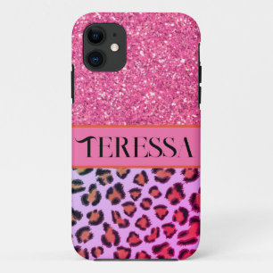 Roze leopard cheetah patroon roze glans Case-Mate iPhone case