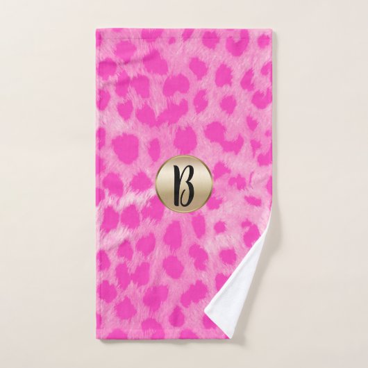 Roze Leopard Cheetah Print Chic Monogram Bad Handdoek (Handdoek)